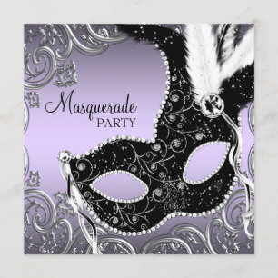 Lavendel- und Schwarz-Maskenballparty Einladung