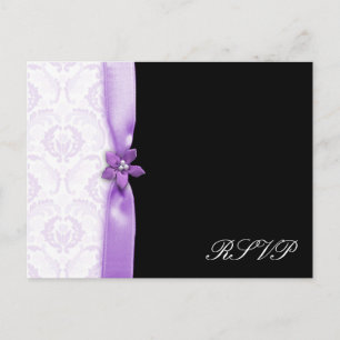 Lavendel- und schwarzes Damast-Hochzeitspaket Einladungspostkarte