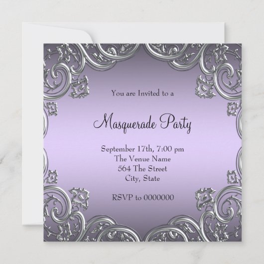 Lavendel- und Schwarzmaske-Party Einladung (Rückseite)