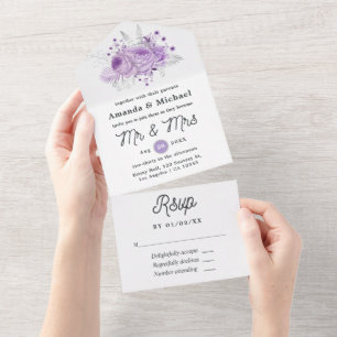 Lavendel- und Silber-Blumenhochzeit All In One Einladung