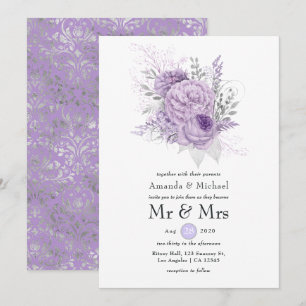 Lavendel- und Silber-Blumenhochzeit Einladung