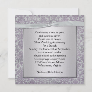 Lavendel- und Silber-Damaskus 25. Hochzeitstag Einladung