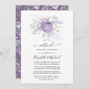 Lavendel und Silver Floral Virtual Wedding Einladung