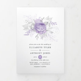 Lavendel und Silver Floral Wedding Dreifach Gefaltete Einladung