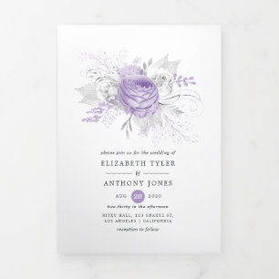 Lavendel und Silver Floral Wedding Dreifach Gefaltete Einladung