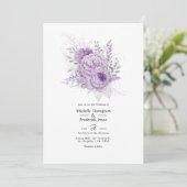 Lavendel und Silver Floral Wedding Einladung (Stehend Vorderseite)
