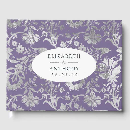 Lavendel und Silver Floral Wedding Gästebuch (Vorderseite)