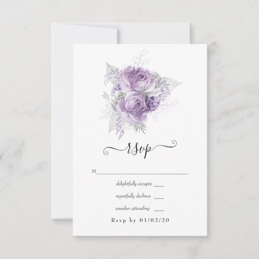 Lavendel und Silver Floral Wedding RSVP Karte (Vorderseite)