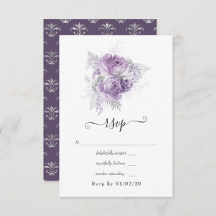 Lavendel und Silver Floral Wedding RSVP Karte