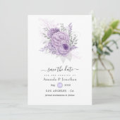 Lavendel und Silver Floral Wedding Save The Date (Stehend Vorderseite)