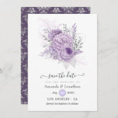 Lavendel und Silver Floral Wedding Save The Date (Vorne/Hinten)