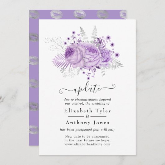 Lavendel und Silver Floral Wedding Update Einladung (Vorne/Hinten)
