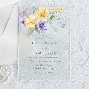 Lavendel- und Sonnenschein-Blumen-Sommerhochzeit Acryleinladungen