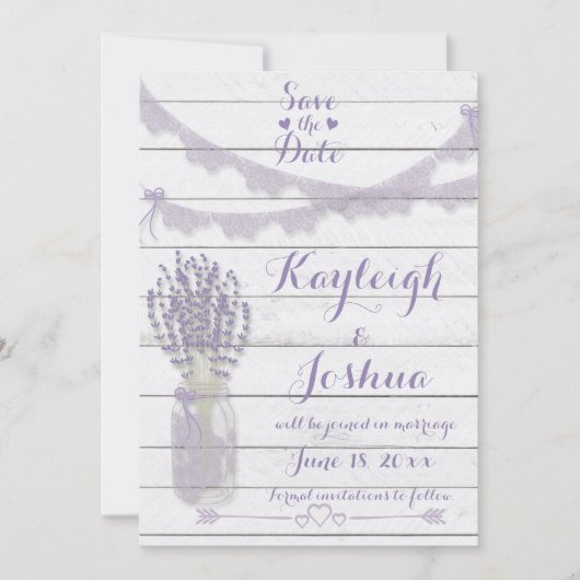 Lavendel und Spitzen-Kollektion Save The Date (Vorderseite)
