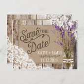 Lavendel und Spitzen Rustikale Holzplanks Save the Ankündigungspostkarte (Vorne/Hinten)