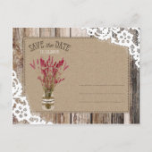 Lavendel und Spitzen Rustikale Holzplanks Save the Ankündigungspostkarte (Rückseite)