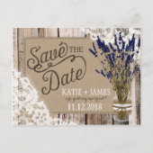 Lavendel und Spitzen Rustikale Holzplanks Save the Ankündigungspostkarte (Vorderseite)
