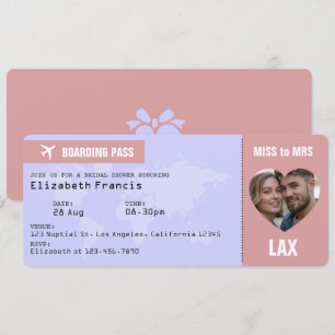 Lavendel und Staubrose Bordkarte Junggesellinnenab Einladung