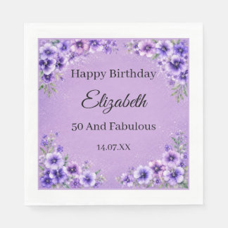 Lavendel- und violette Wildblumen 50. Geburtstag Serviette