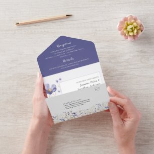 Lavendel- und violette Wildblumen-Hochzeitseinladu All In One Einladung