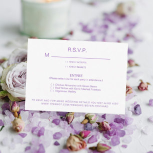 Lavendel- und weiße Abendessen-Optionen Hochzeits- RSVP Karte