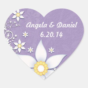 Lavendel und weiße Blume Save the Date Herz-Aufkleber