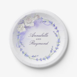 Lavendel- und weiße Blumenkränze Pappteller