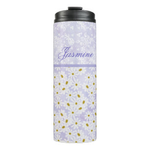 Lavendel und weiße Gänseblümchen und Lavendelspitz Thermosbecher