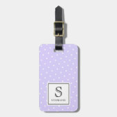Lavendel und weiße Punkte Muster Monogrammiert  Gepäckanhänger (Vorderseite vertikal)
