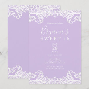 Lavendel- und Weißspitze Elegante Sweet 16-Party   Einladung