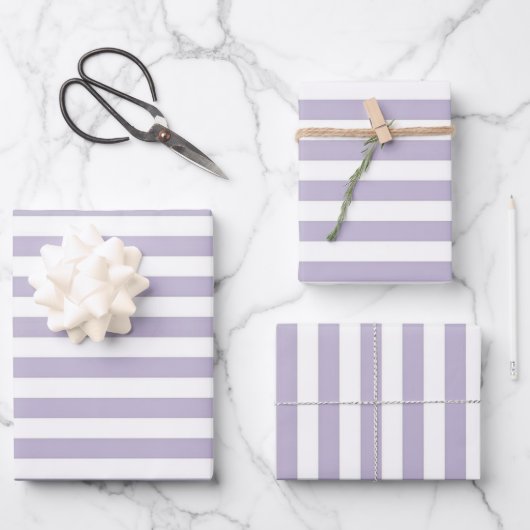 Lavendel- und Weißstreifen-Brautparty Geschenkpapier Set (Vorderseite)