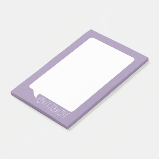 Lavendel und White Talk Blase Personalisierter Nam Post-it Klebezettel (angewinkelt)