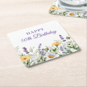 Lavendel und Wildblumen Happy 50. Geburtstag Rechteckiger Pappuntersetzer (angewinkelt)