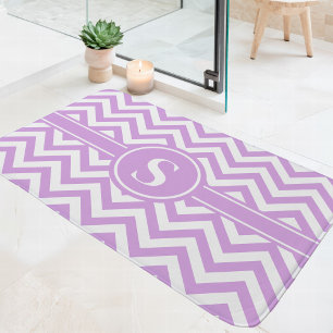 Lavendel und Zickzack weiße Monogramm Badematte