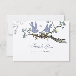 Lavendel und Zitronengelb Vintage Vögel Hochzeit Dankeskarte