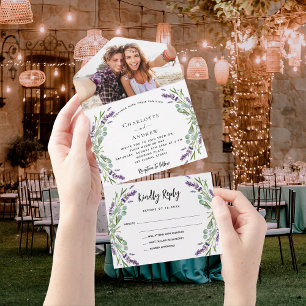 Lavendel-Veilchen-Blumen-Foto-Hochzeit All In One Einladung