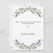Lavendel-Veilchen-Blumen Hochzeit Dankeskarte (Rückseite)