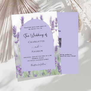 Lavendel-Veilchen-Blumenbogen QR RSVP Luxus-Hochze Einladung