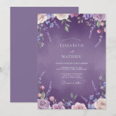 Lavendel-Veilchen-Blüten-Hochzeit Einladung (Vorne/Hinten)