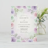 Lavendel-Veilchen-Blüten-Hochzeit Einladung (Stehend Vorderseite)