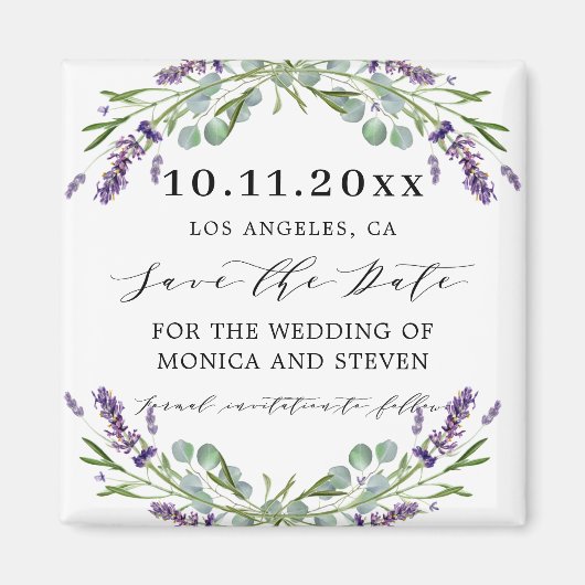 Lavendel Veilchen Hochzeit speichern Sie das Datum Magnet (Vorne)