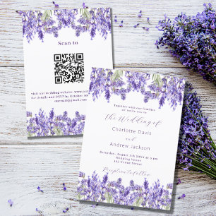 Lavendel-Veilchen-QR-RSVP-Details Luxus-Hochzeit Einladung