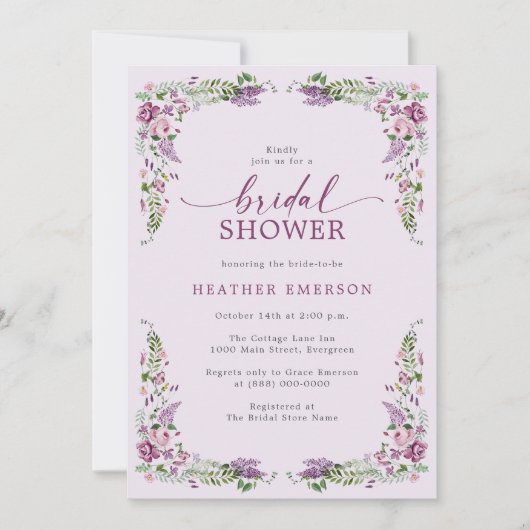 Lavendel Vintag Brautparty Einladung (Vorderseite)