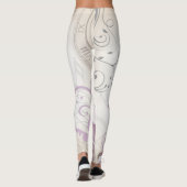 Lavendel Vintage Blume, Schmetterling, Musik, Uhre Leggings (Rückseite)
