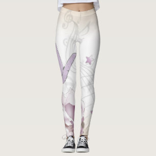 Lavendel Vintage Blume, Schmetterling, Musik, Uhre Leggings