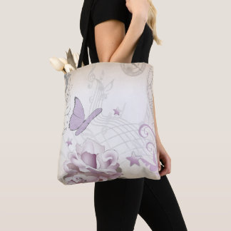 Lavendel Vintage Blume, Schmetterling, Musik, Uhre Tasche