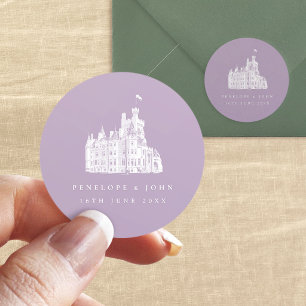 Lavendel Vintage Schloss Destination Hochzeit Runder Aufkleber