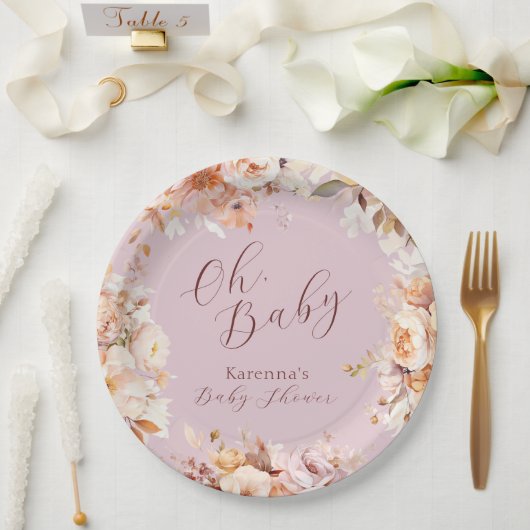 Lavendel Vintager Blumenfall Oh Babydusche Pappteller (Hochzeit)