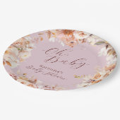 Lavendel Vintager Blumenfall Oh Babydusche Pappteller (Schrägansicht)