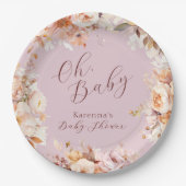 Lavendel Vintager Blumenfall Oh Babydusche Pappteller (Vorderseite)
